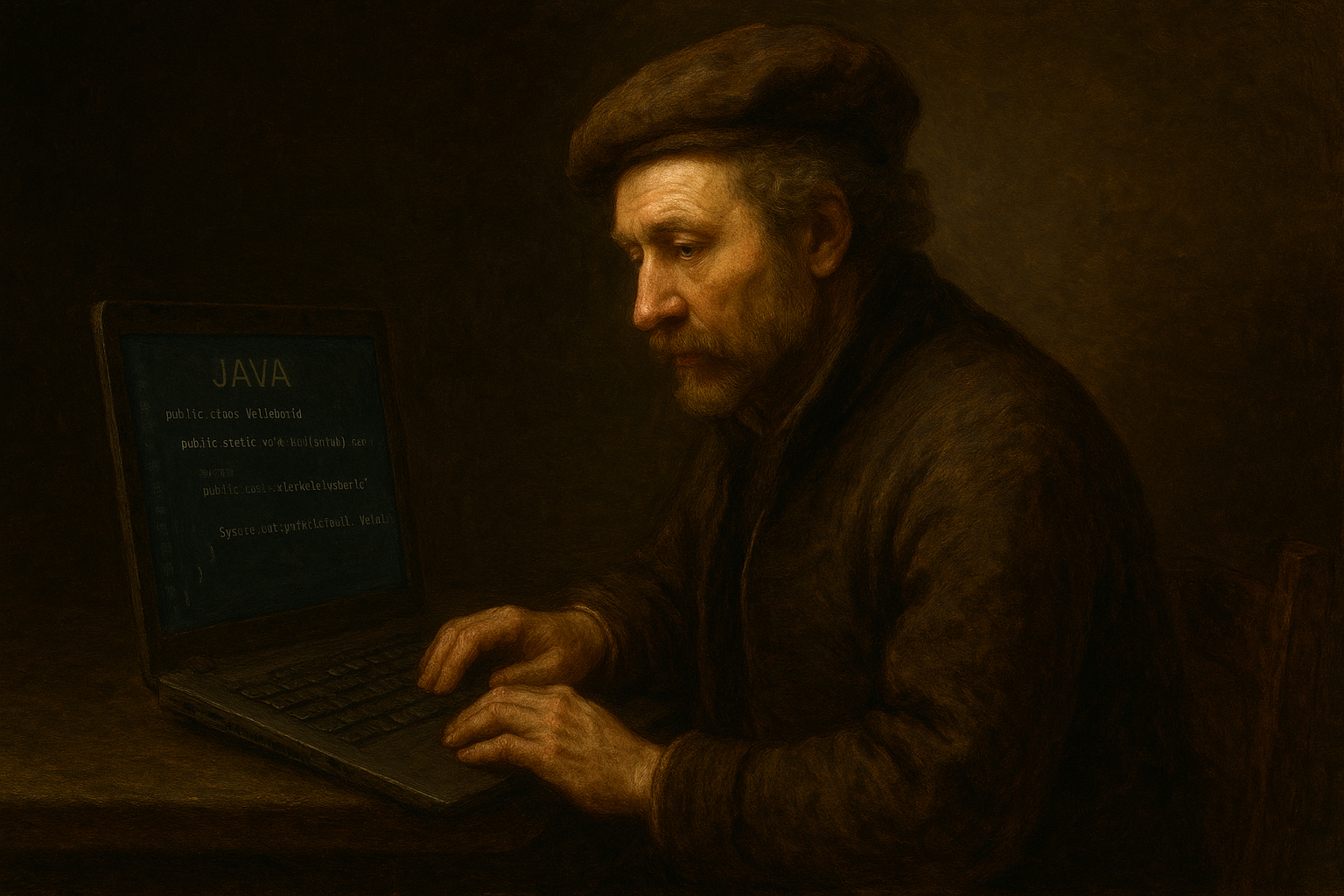 Rembrandt programando (ilustração)